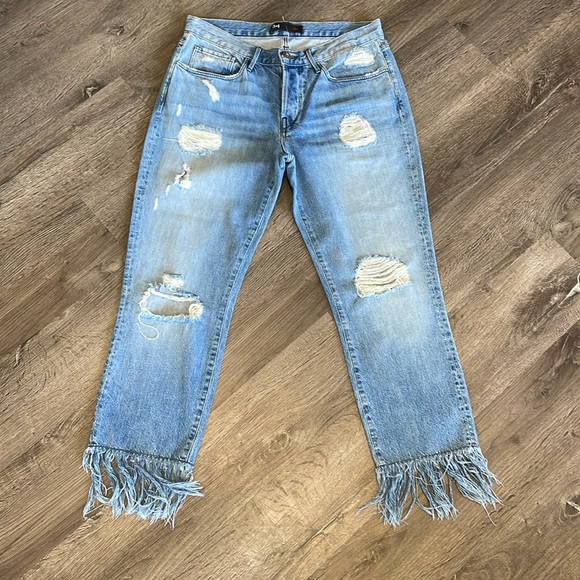 3x1 NYC Brand Distressed Fringe Jeans . Made in USA Great used condition . - Picture 1 of 7